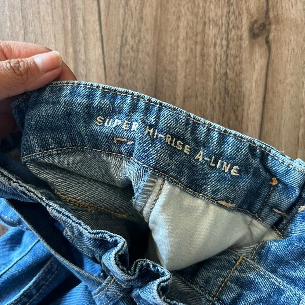 American Eagle Outfitters Blue Skater Mini Skirt with Tie Front Size 4 Regular - Picture 7 of 9